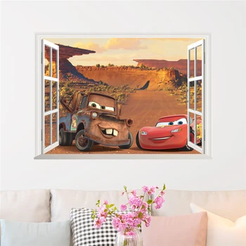 

free shipping cartoon mcqueen through wall decals home decor living room disney cars wall stickers pvc mural art diy posters