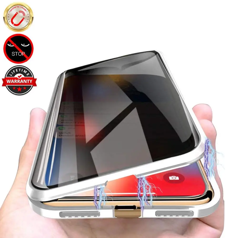 

Privacy Tempered Glass Magnetic Case For Samsung S8 S9 S10 Note 8 9 10 Plus Pro Magnet Metal Bumper Anti-Peeping Case Back Cover
