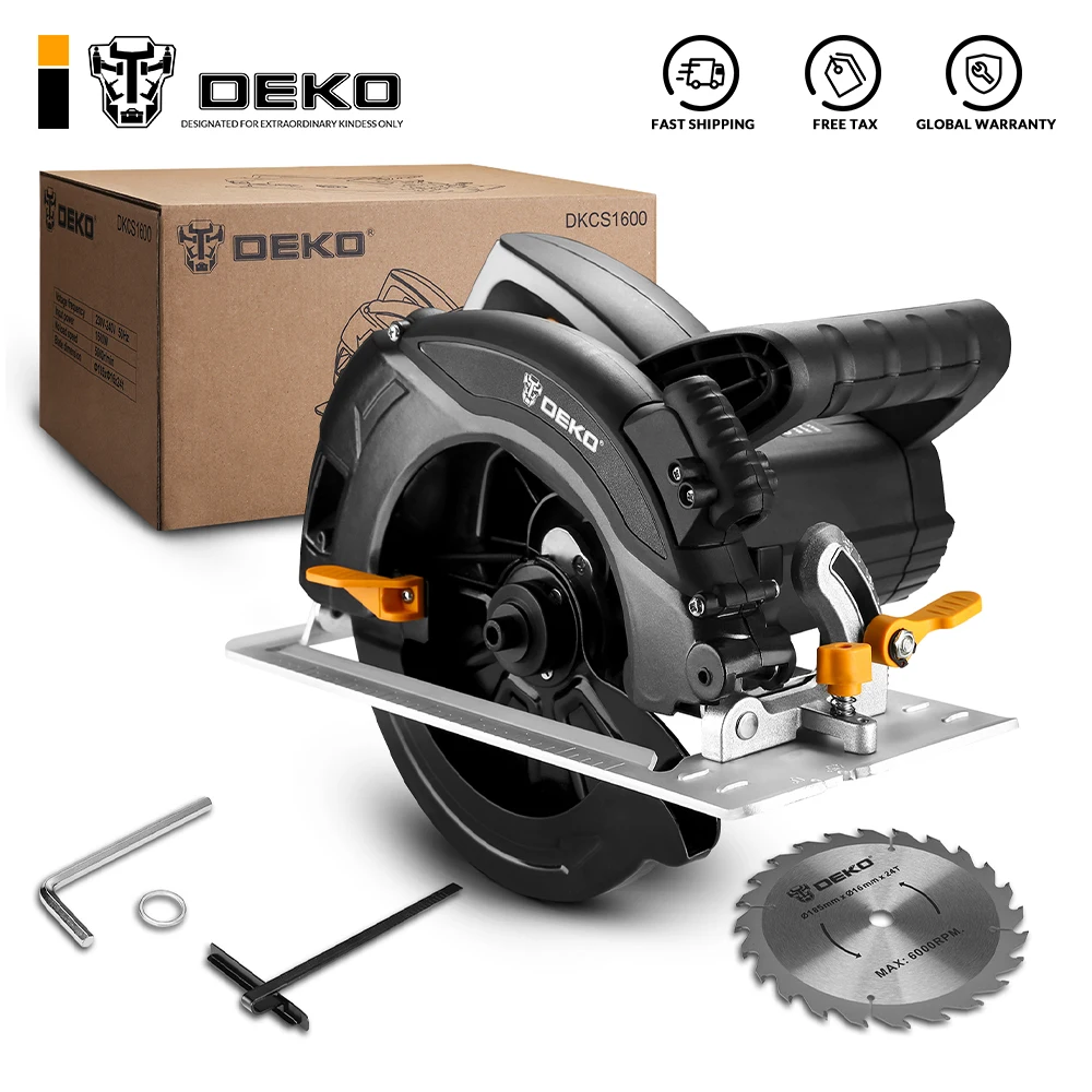 DEKO Circular Saw Power Tools with Laser/Scale Ruler/Blade/Dust Passage/Auxiliary Handle High Power Multi-function--DKCS1600