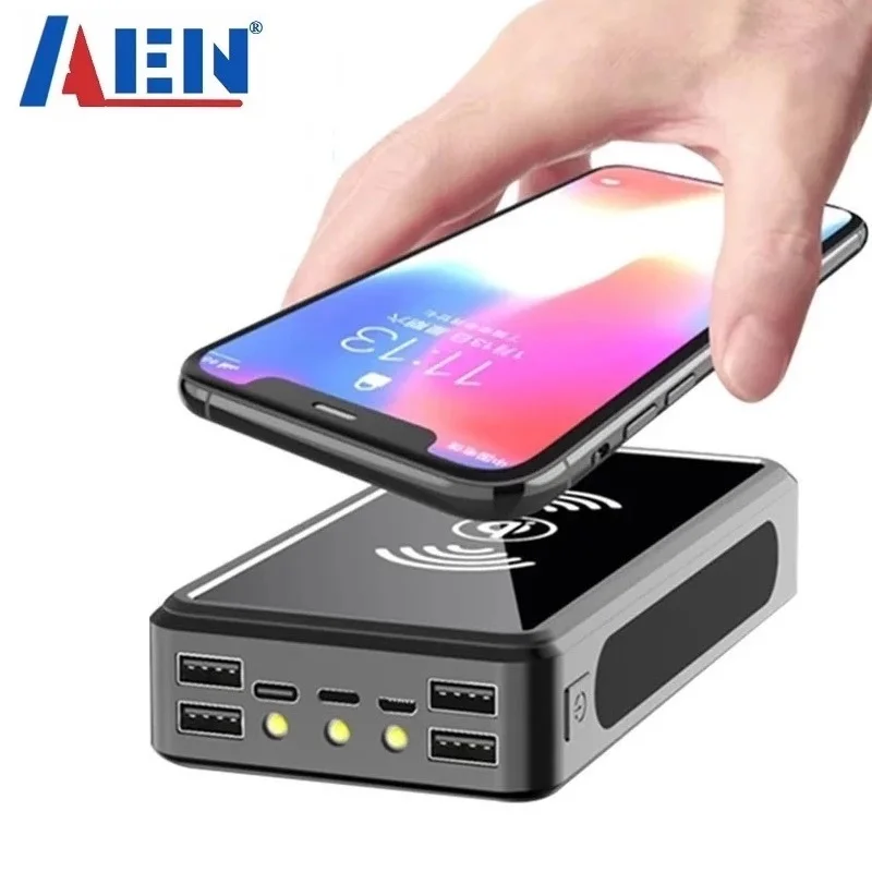 Banco de energía Solar inalámbrico para teléfono, cargador externo de carga rápida, 4 USB, luz LED para Iphone, Xiaomi Mi, 50000mAh