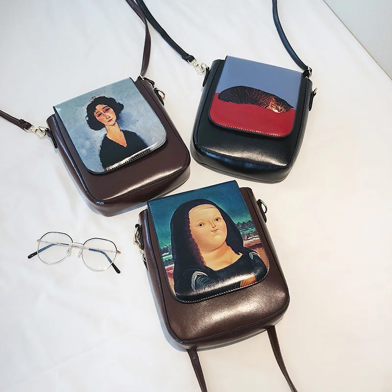 

2019 New Style Europe Fashion Graffiti Verticle Messenger Bag Retro Summer Shoulder Bag Oblique Bag WOMEN'S Bag
