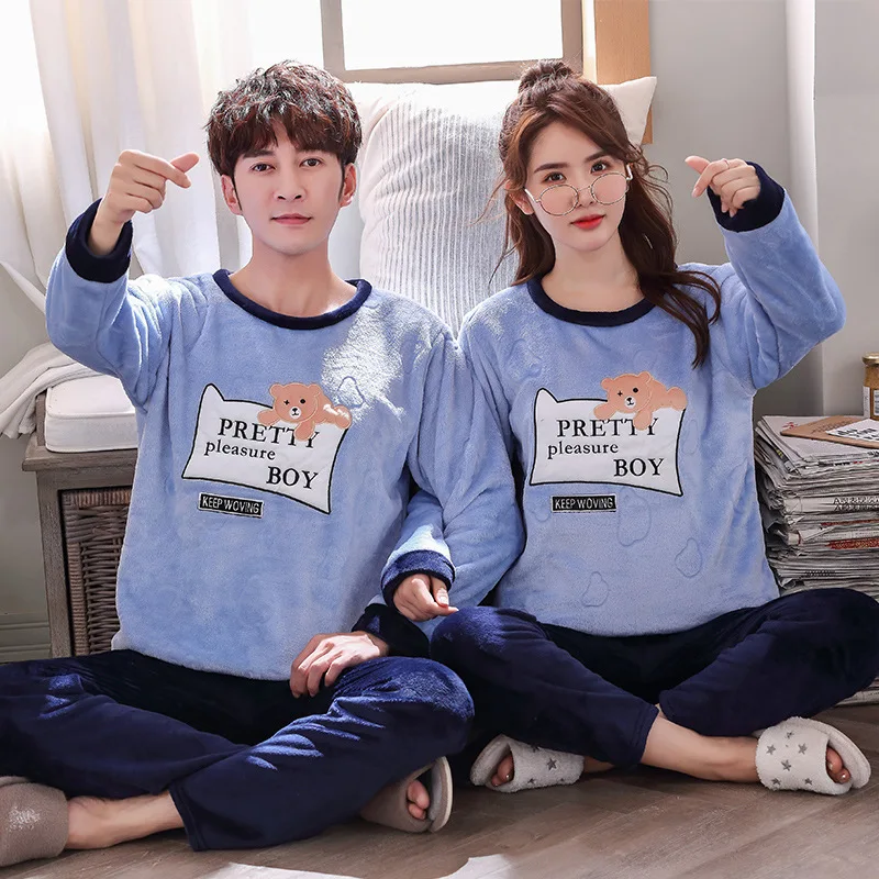 

230G New Style Couples Pajamas Flannel Thick Coral Velvet Tracksuit Extra-large Two-Piece Set Men's L -Xxxx L