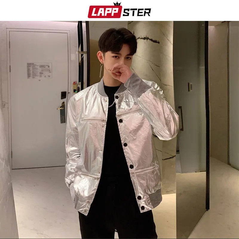 

Reflective Jacket Men 2019 Mens Loose Baseball Bomber Jackets And Coats Male Fashion Vintage Streetwear Windbreaker XL