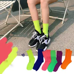 1 пара, Летние красивые хлопковые носки ярких цветов для девочек, флуоресцентные винтажные носки средней длины для женщин и мужчин, женские