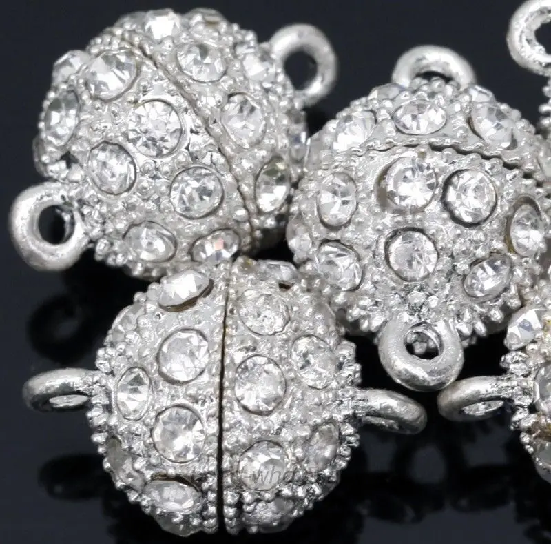 5PC 11 13 mm Silver Round Ball Crystal Rhinestone Strong Magnetic Clasps For Jewelry Making Diy Necklace Bracelet Accessories