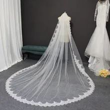 Блестящая кружевная Длинная свадебная вуаль с гребнем, 3 метра, Соборная свадебная вуаль, один слой, высокое качество, вуаль, свадебные аксессуары