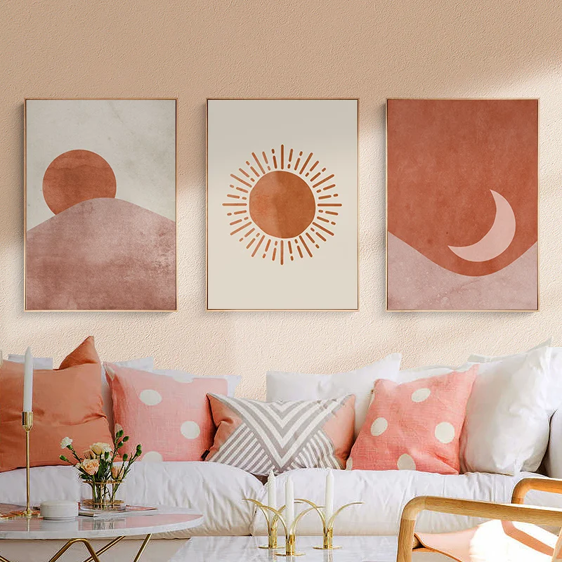 Sun Moon Abstract Landscape Painting And Scene Canvas Prints Poster Wall Art Pictures For Living Room Mid Century Decor | Дом и сад