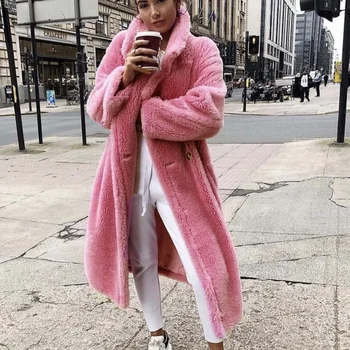 

Women Casual Coats Female Winter Jacket Coat Fashion Long Fleece Lapel Jackets