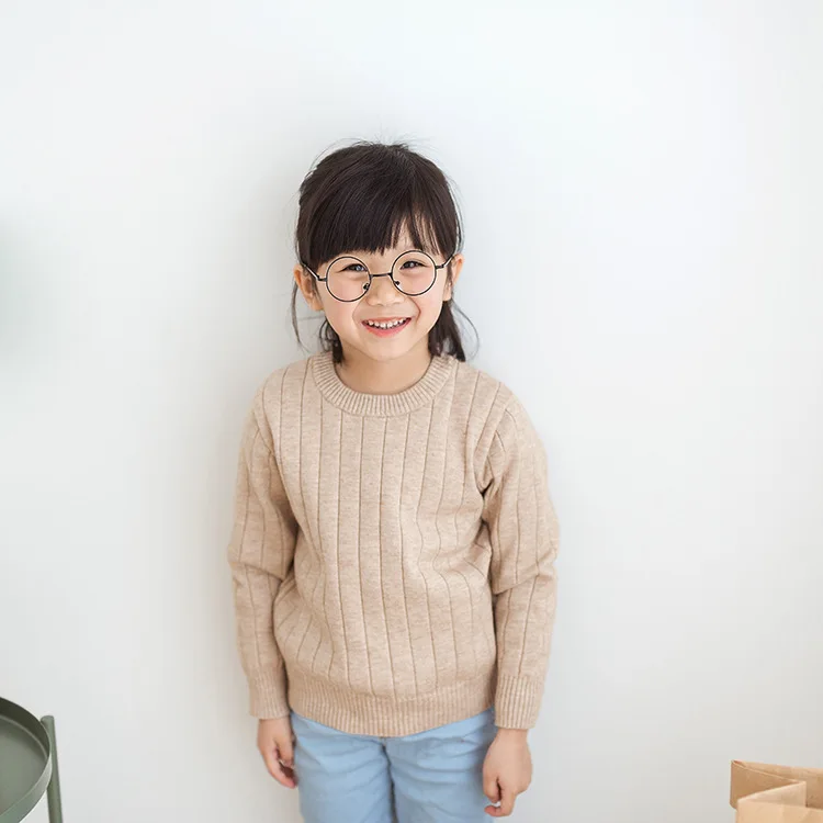 Зимние свитера для маленьких девочек Вязаный пуловер с длинными рукавами для девочек Детский свитер в рубчик осенняя одежда для девочек и мальчиков