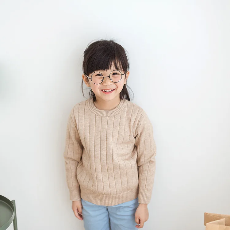 Online 2018 suéteres de invierno para niñas, ropa de punto de manga larga para niñas, suéter acanalado para niños, ropa de otoño para niñas y niños