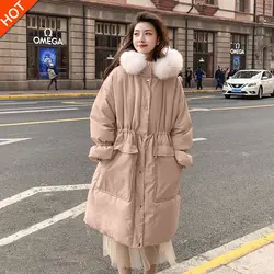 Зимнее пальто, пуховик, женская зимняя длинная куртка, Корейская версия, свободная, милая, с подкладкой, хлопок, утолщенная, A537