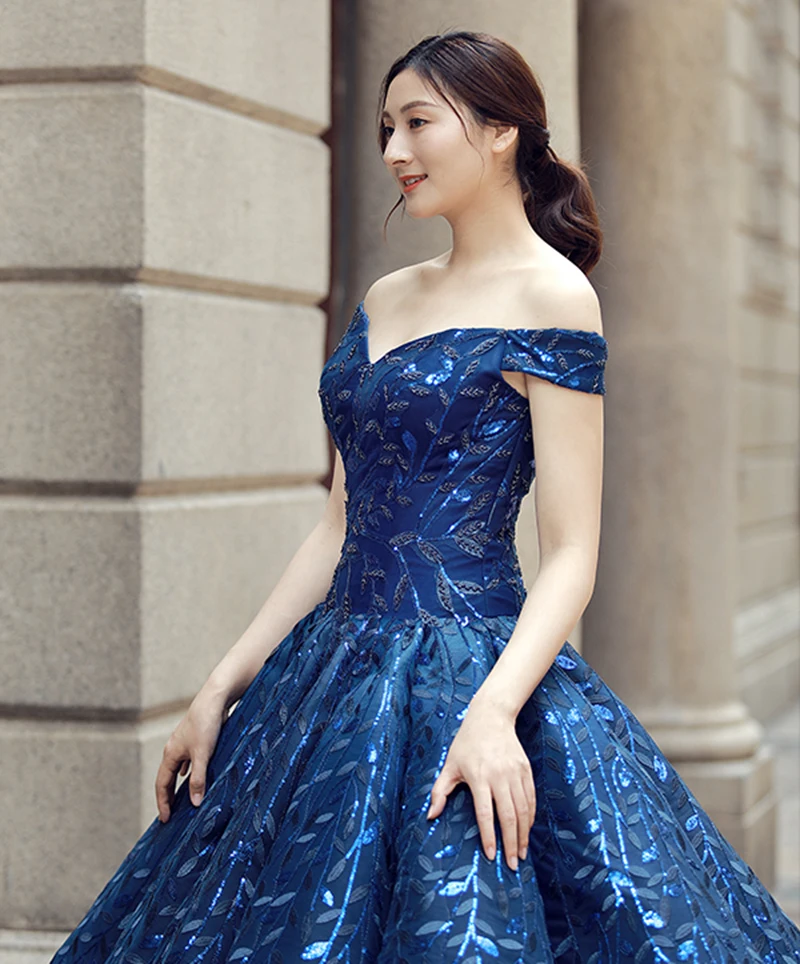 RSM66557 голубое и красное блестящее вечернее платье с открытыми плечами длина до пола Пышное Плиссированное вечернее платье Быстрая