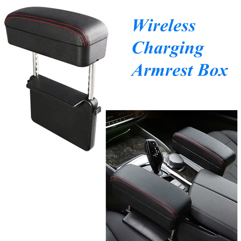 

Car Armrest Box USB Wireless Charging Multi-Function Central Storage Bag Box Lift Elbow Support Armrest Adjustable Increase Stor