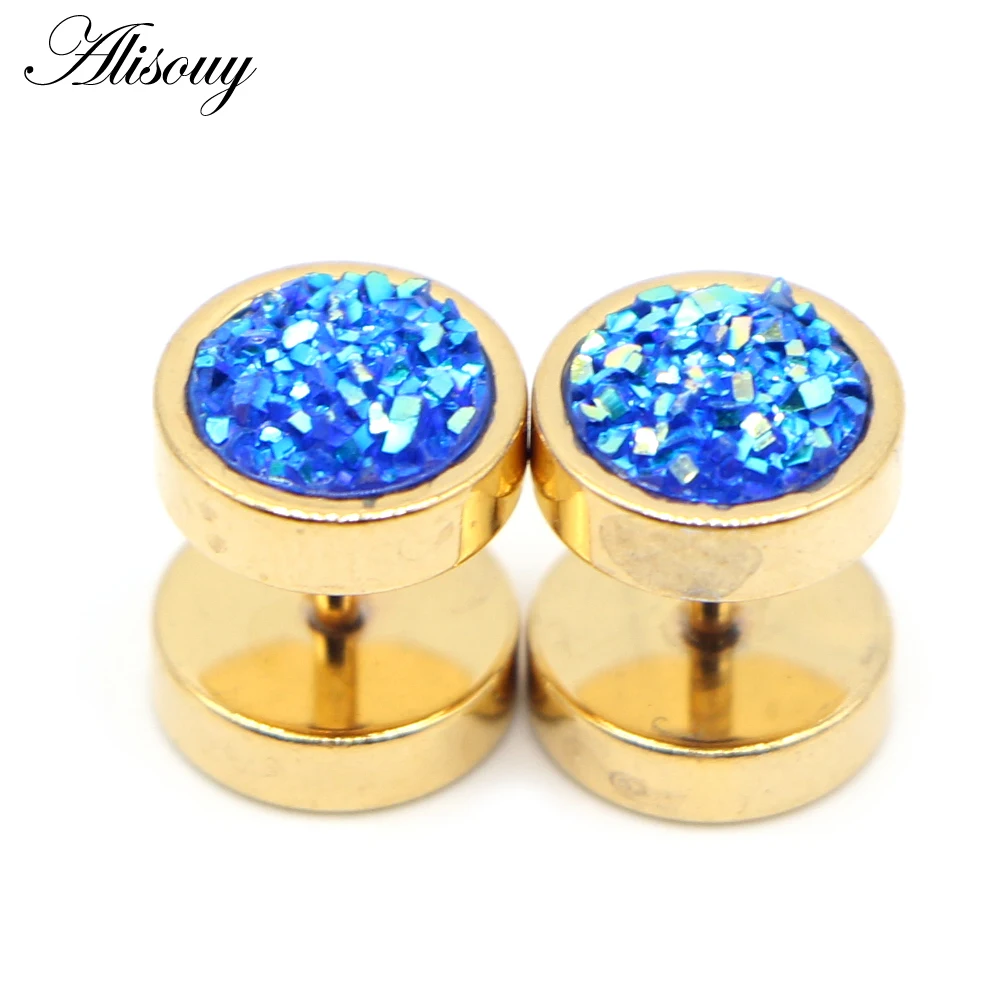 Stainless Steel Punk Double-Sided Crystal Barbell Ear Studs
