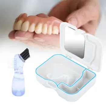 

Dental Equipment Denture Box Storage Case False Teeth Container Denture Storage Case with Mirror Teeth Dentures
