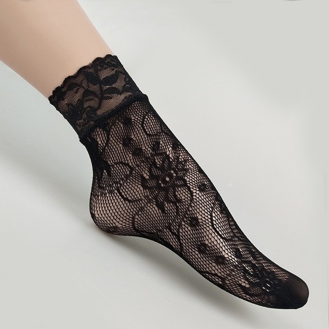 Summer Lace Socks Mesh Floral Elastic Transparent Short Ankle Socks for Lolita Dress Black Fishnet Socks Breathable Sock