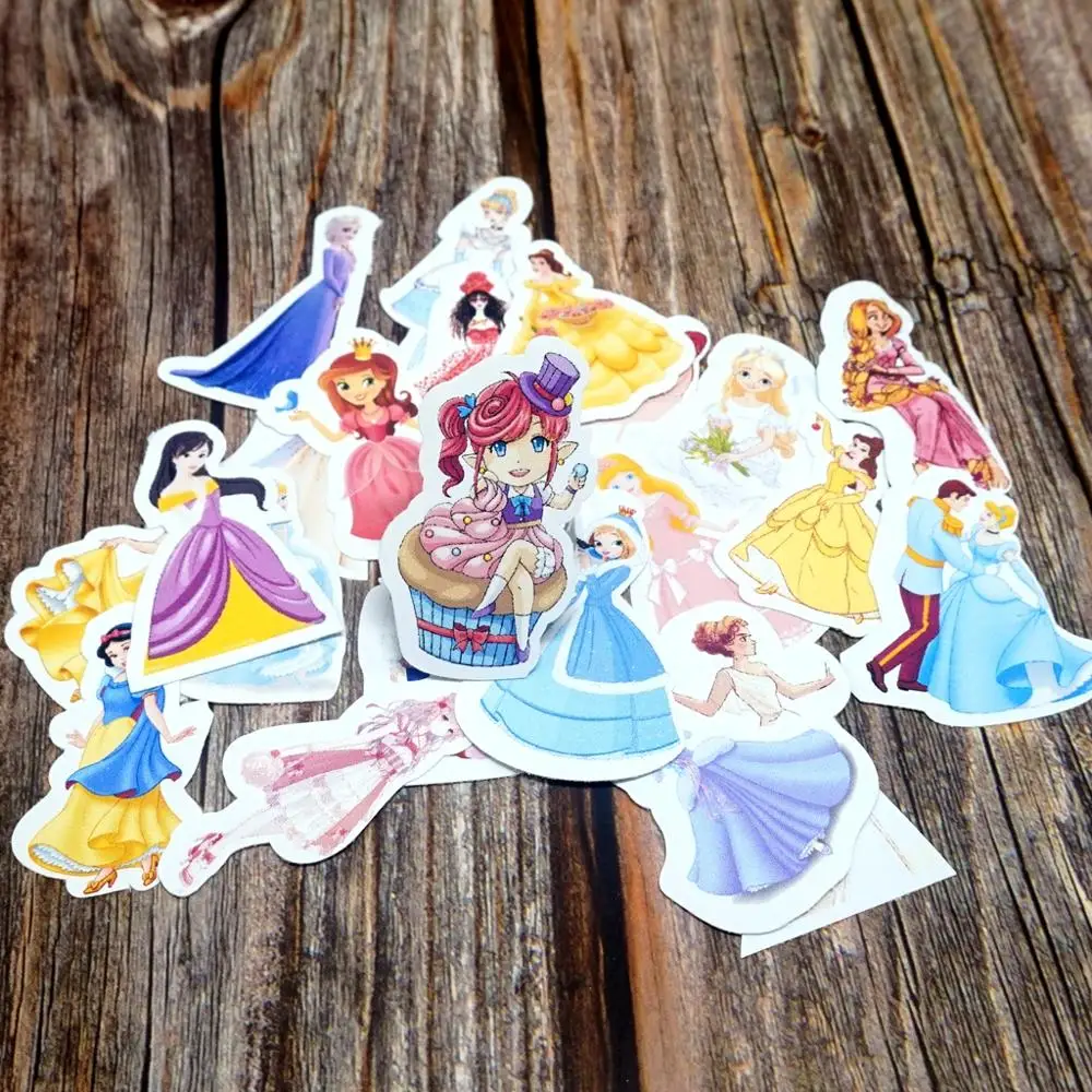 23PCS/Lot Princess Waterproof Stickers DIY Diary Laptop Phone Suitcase Stickers Kids Girls Students Cute Cartoon Gift Stickers