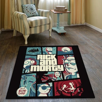 

Large Rick And Morty Floor Rug Doormat Square Carpet Room Bedroom Kitchen Living Room Non-slip Mat