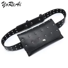 

Fashion Design Women's Waist Bag Personality Rivets Messenger Money Pouch PU Leather Waterproof Phone Fanny Pack Punk Belt Pack