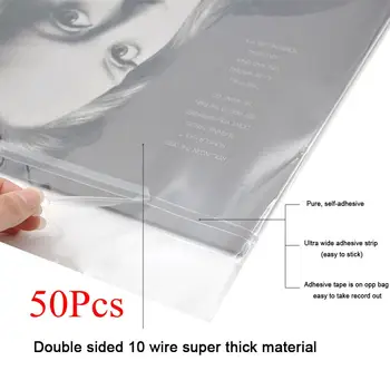 

LEORY 50PCS OPP Gel Recording Protective Sleeve Self Adhesive Bag Protective Bag for Turntable Lp vinyl Records 12" 32.3cm*32cm