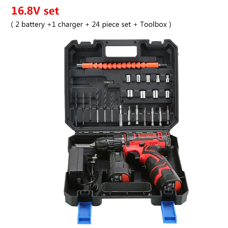 16.8V Set Беспроводная электрическая мини-дрель 12 В 16,8 в 36 В, аккумуляторные батареи, электроинструменты, 3/8 дюйма, 2 скорости, с набором инструментов, аккумуляторная отвертка - Цвет: 16.8V Set