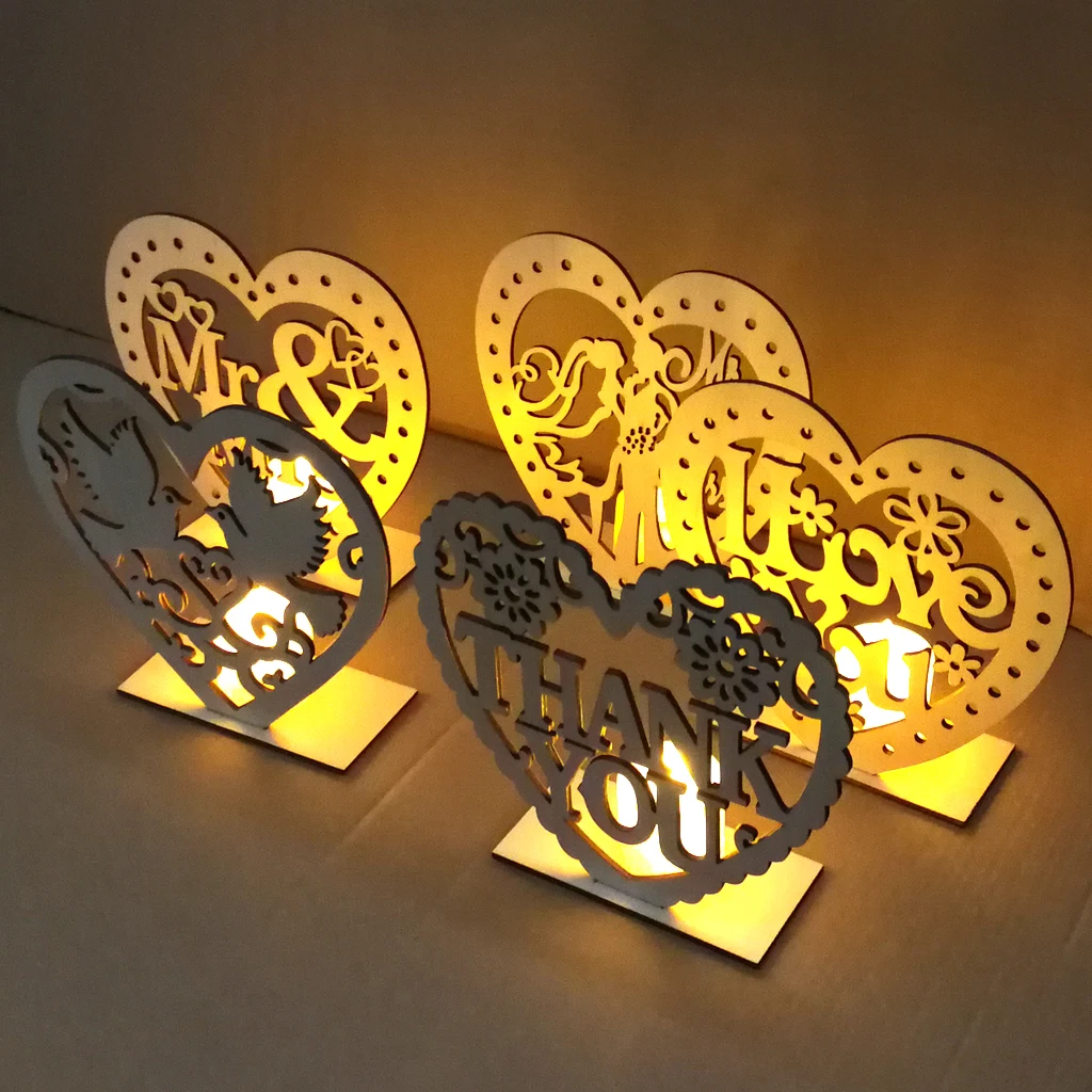 Wedding Heart Wooden Mr Mrs Pendant Table Decoration LED Light Candle Wedding Party Supplies For Adults Favors decor June 11