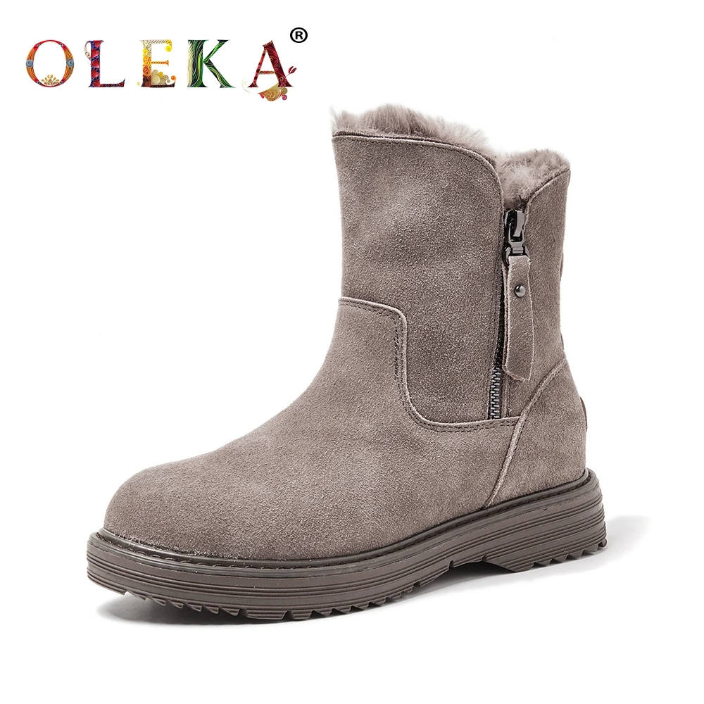 

OLEKA Fashion Style Ladies Boots Mid-calf New Platform Metal Decoration Snow Boots Winter Boots Winter Round Toe LeatherAS677
