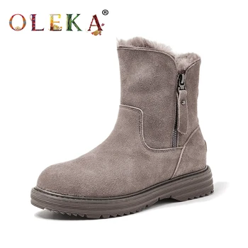 

OLEKA Fashion Style Ladies Boots Mid-calf New Platform Metal Decoration Snow Boots Winter Boots Winter Round Toe LeatherAS677