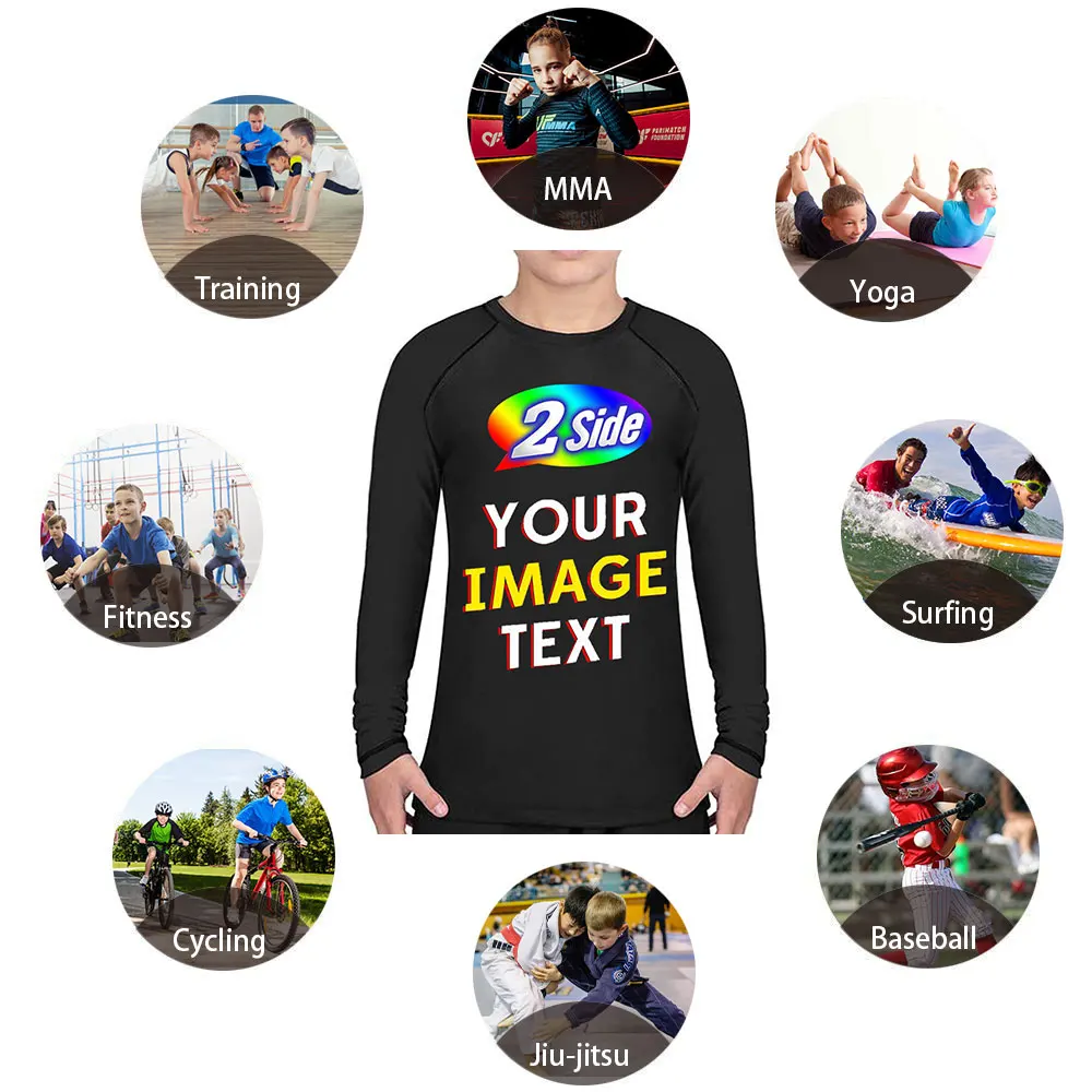 Make Your OWN Jersey Training T Shirts- Kids BJJ Rash Guard Compression Shirt-Long Sleeve