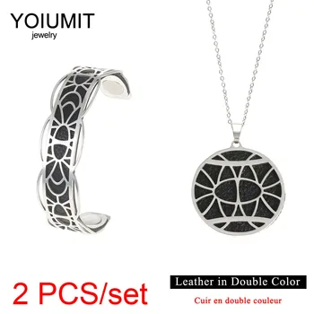 

Yoiumit DIY Stainless Steel Necklace Bracelets set Manchette Femme Argent Necklace Bracelets Interchangeable Leather Jewelry set