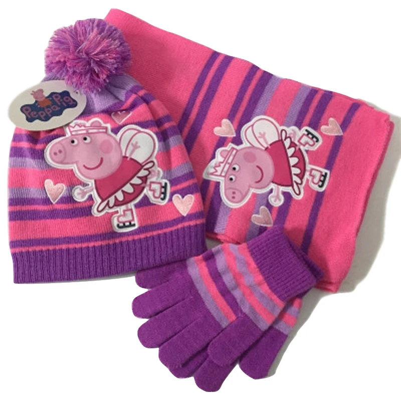 Peppa Pig Peggy трикотажный зимний шарф перчатки вязаная шапка из трех частей модный Джокер ребенок день рождения Рождественский подарок