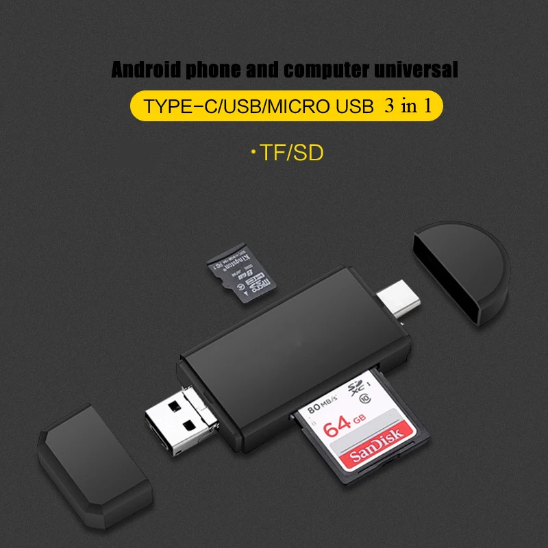 3 in 1 SD TF Reading Card High Speed Memeory Card Reader for Samsung Huawei Mobilephone Adapter Type C Micro USB 2.0 Reader
