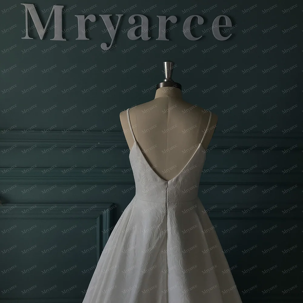 Mryarce Simple Elegant Jacquard Wedding Dress V Neck A Line Bridal Gowns With Pockets 4