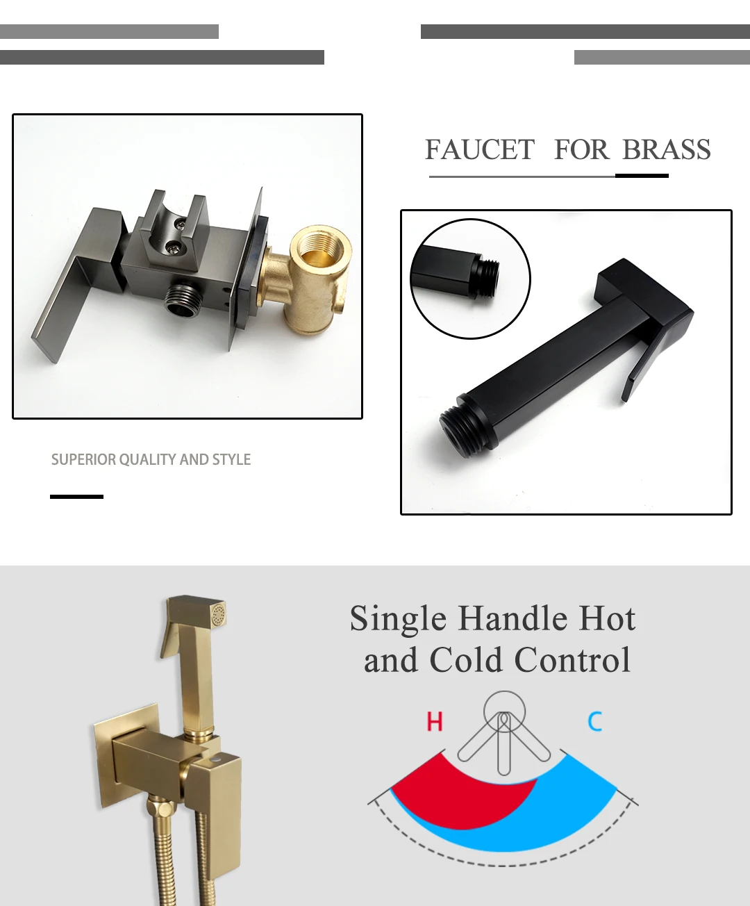 Description Picture 4 of itemBlack Gold Hot and Cold Mixer Bidet Spray Handheld Bathroom Toilet Shower Shattaf Portable Toilet Sprayer Jet with Tap Faucet