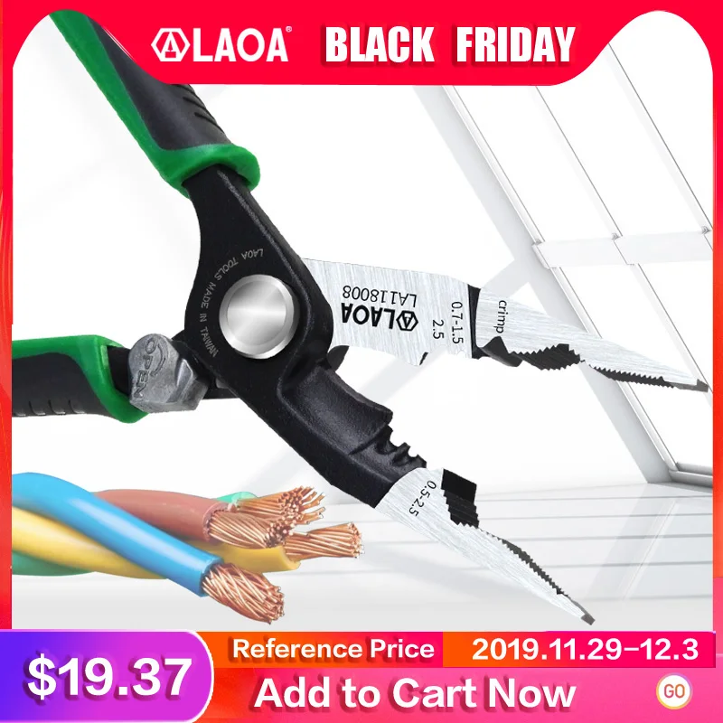 Best LAOA 8 inch Crimping Tools Needle nose Pliers Multitool Nippers Cable Wire Stripper Aalicate Long Nose Pliers With Lock Function