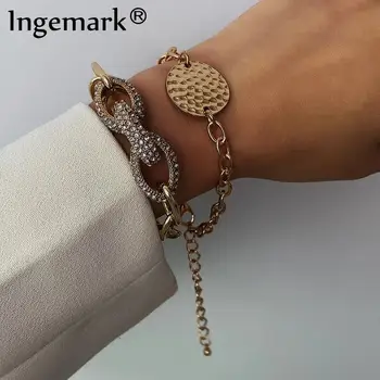 

Ingemark Vintage Crystal Chain Bracelets Set Women 2020 Steampunk Vintage Iced Out Paved Bling Rhinestone Bangle Hand Jewelry
