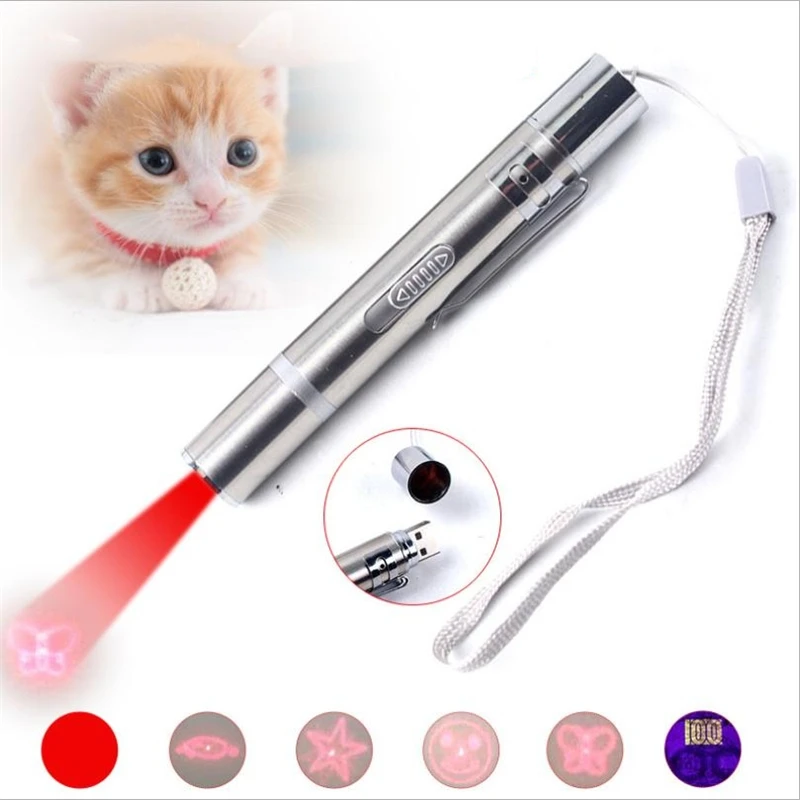 

Metal Laser Funny Cat Stick Multi-pattern Funny Interactive Cat Chaser Toy LED Light USB Rechargable Training Tool Pet Chasing