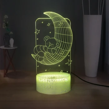 

Sweet Valentine's Day present Moon and bear 3D Night Light Romantic USB Touch Table Lamp Girls Bedroom Decor Light Lovers Gift