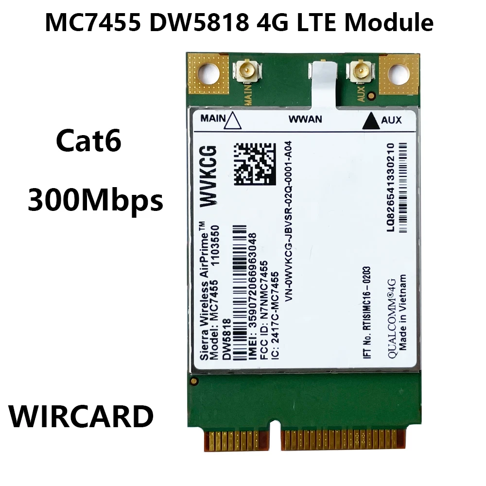 MC7455 DW5818 WVKCG LTE 4G Card mini PCI-E FDD-LTE  4G Module Cat6 for Dell laptop  WWAN Card sim card modem usb