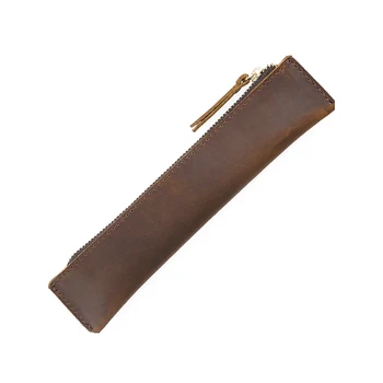 

Moterm Genuine Leather Zipper Pen Pouch Pencil Bag Vintage Crazy Horse Leather Retro Style Creative School Stationary products
