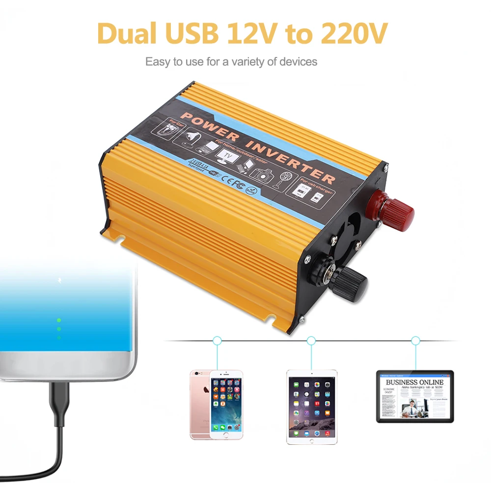 DC 12V к AC 220V адаптер инвертора питания автомобильный трансформатор напряжения умная защита от обратного хода