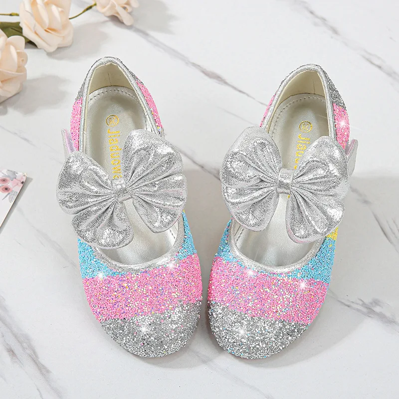 Girls Leather Shoes Princess  Shoes Children Shoes round-Toe Soft-Sole Big girls High Heel Princess Crystal Shoes Single Shoes bata children's sandals