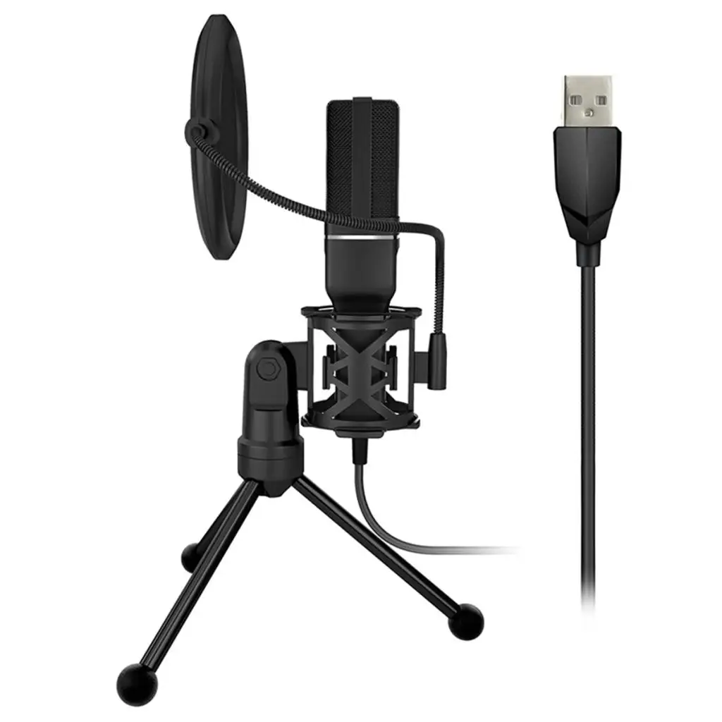 USB микрофон с триподом для записи аудио компьютера ПК телефона настольного
