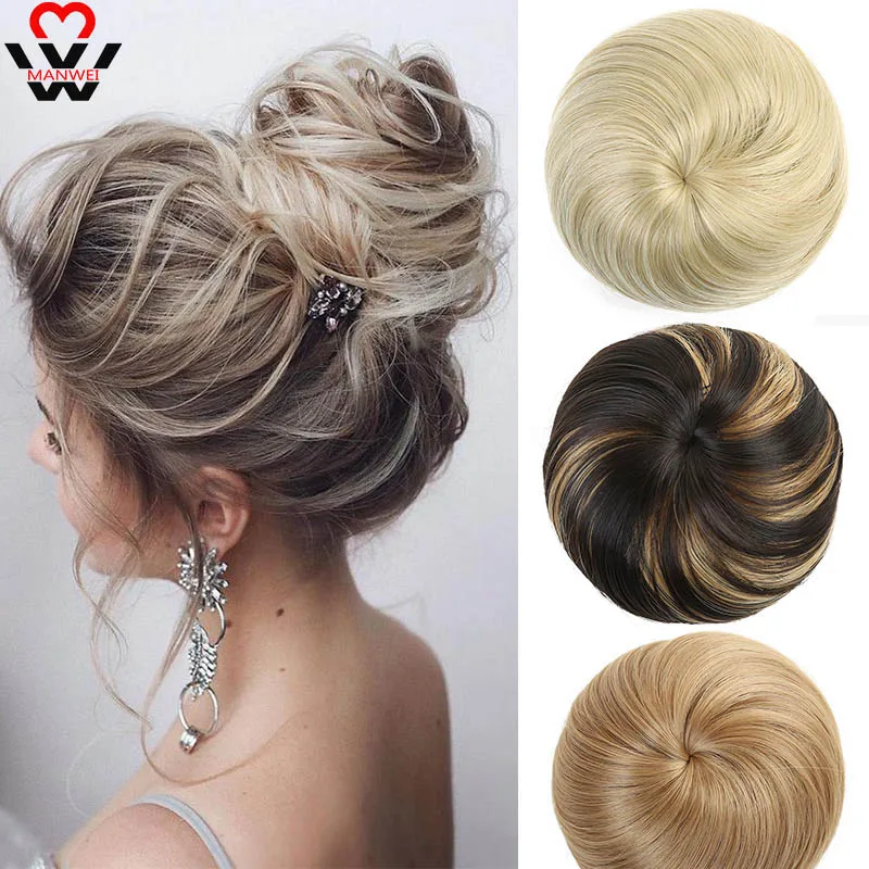 

MANWEI Women Fake Hair Bun Extension Clip in on Synthetic Hair Tail Donut Drawstring Chignon Hairpiece Updo Hair Piece