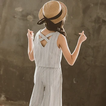 

Teenage Girl Summer Backless Tops Wide Leg Pants Suit 2020 New Arrival