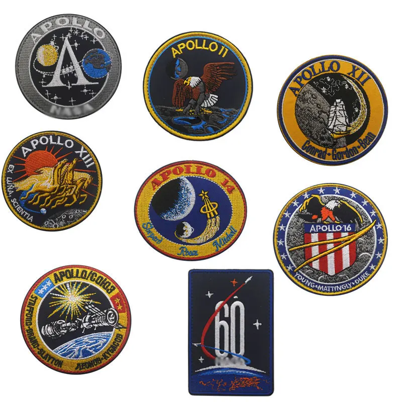 

8pcs/set Apollo 11 Embroidered Patches U.S. Astronaut Aerospace 50th Anniversary Commemorative Velcro for Jackets Applique
