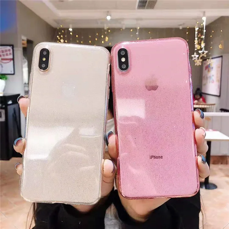 

For IPhone XS Max XS X Shockproof Transparent Soft TPU Bling Cover for IPhone 7 6 S 8 Plus Cases Coque Glitter Powder Phone Case