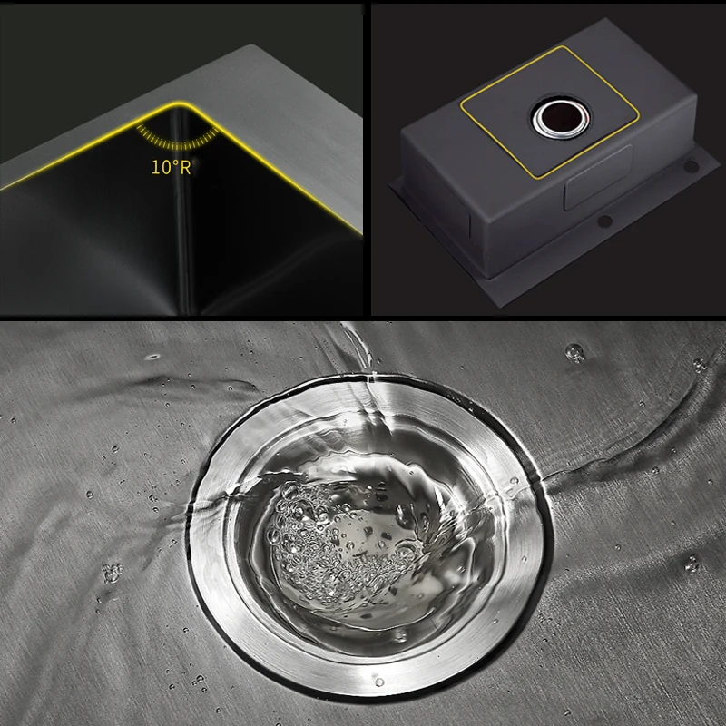 304 Stainless Steel Kitchen Sink Undermount Single Bowl Dark Gray Wash Basin For Kitchen Home Improvement With Drain Accessories