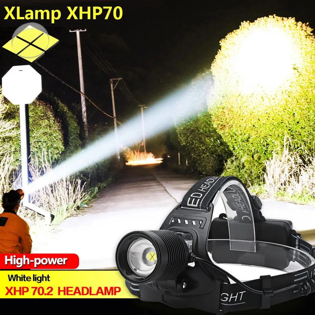 XHP70 LED Headlamp Headlight Reachargable Zoom Torch Lamp 18650 Zoomable Head Light фонарик налобный | Лампы и