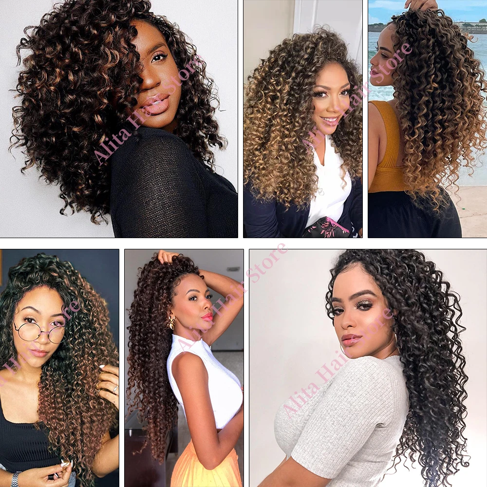 Wavy Strands Crochet Braid Hair10 14 &18inch Synthetic Ombre Wavy Curls Afro Curls Hair For Women Low Tempreture Deep Wave